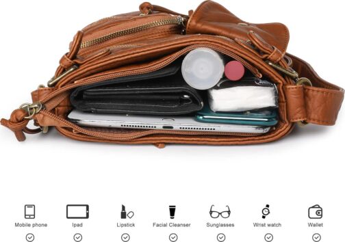 Montana West Crossbody Bag for Women Soft Washed Leather Multi Pocket Shoulder Purses - Image 6