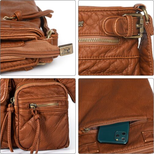 Montana West Crossbody Bag for Women Soft Washed Leather Multi Pocket Shoulder Purses - Image 5
