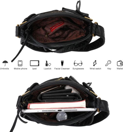 Montana West Crossbody Bag for Women Soft Washed Leather Multi Pocket Shoulder Purses - Image 5