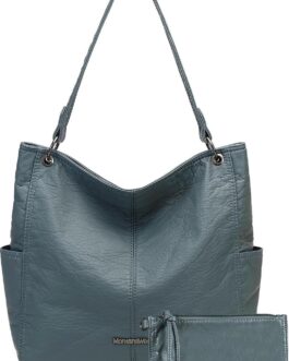 Montana West Stone Washed Leather Hobo Purses for Women Soft Top Handle Shoulder Bag with Wallet 2PCS Set