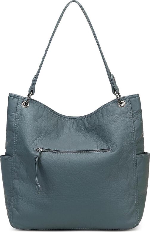 Montana West Stone Washed Leather Hobo Purses for Women Soft Top Handle Shoulder Bag with Wallet 2PCS Set - Image 3