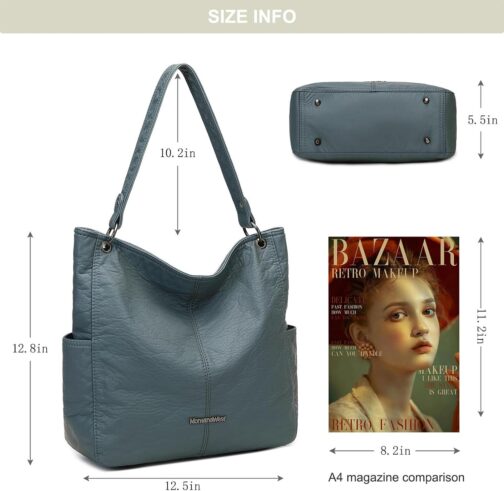 Montana West Stone Washed Leather Hobo Purses for Women Soft Top Handle Shoulder Bag with Wallet 2PCS Set - Image 5