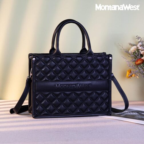 Montana West Work Tote Bags Quilted Handbags Shoulder Purses with Detachable Strap - Image 6