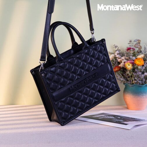 Montana West Work Tote Bags Quilted Handbags Shoulder Purses with Detachable Strap - Image 2