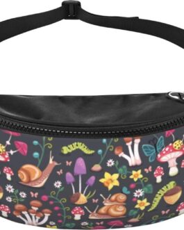 Mushroom Snail Butterfly Colored Flower Forest Fashion Casual Fanny Pack Waist Bag Men Women Adjustable Belt Waist Bag For Travel Hiking Cycling Running Festival Carnival