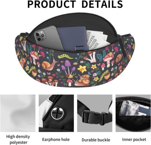 Mushroom Snail Butterfly Colored Flower Forest Fashion Casual Fanny Pack Waist Bag Men Women Adjustable Belt Waist Bag For Travel Hiking Cycling Running Festival Carnival - Image 7