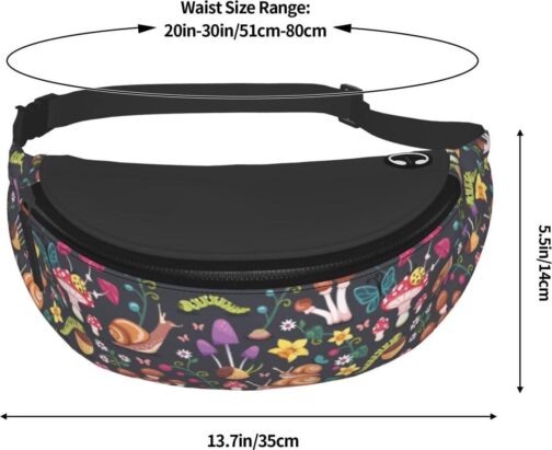 Mushroom Snail Butterfly Colored Flower Forest Fashion Casual Fanny Pack Waist Bag Men Women Adjustable Belt Waist Bag For Travel Hiking Cycling Running Festival Carnival - Image 8