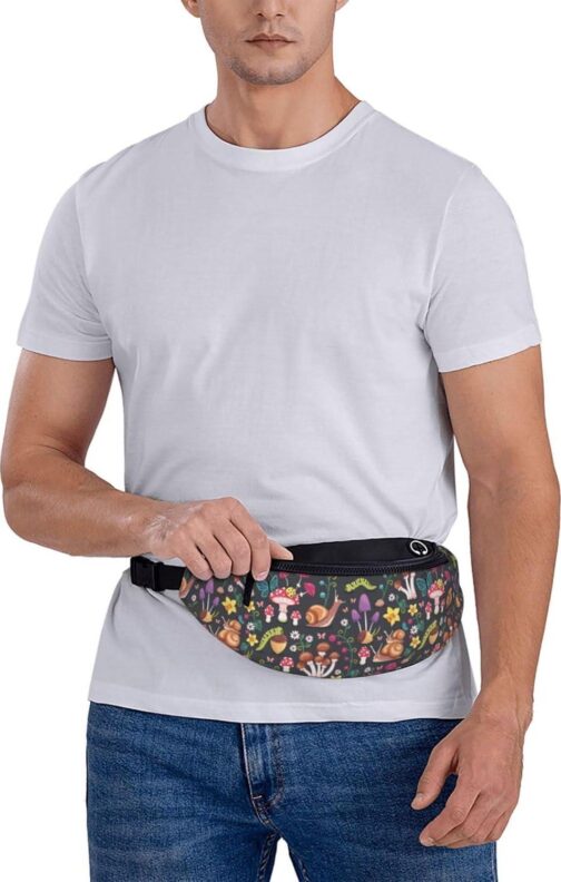 Mushroom Snail Butterfly Colored Flower Forest Fashion Casual Fanny Pack Waist Bag Men Women Adjustable Belt Waist Bag For Travel Hiking Cycling Running Festival Carnival - Image 5