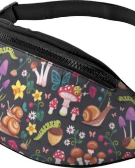 Mushroom Snail Butterfly Colored Flower Forest Fashion Casual Fanny Pack Waist Bag Men Women Adjustable Belt Waist Bag For Travel Hiking Cycling Running Festival Carnival