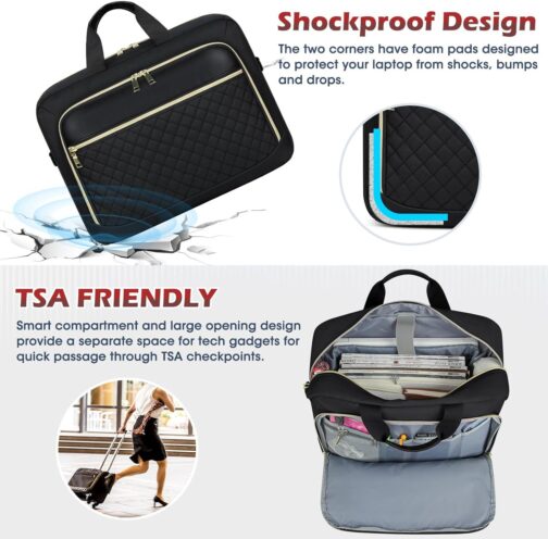 NEWHEY Laptop Bag 17.3 Inch Laptop Briefcase for Women Men Waterproof Shoulder Messenger Bag Large Computer Bag for Business Office Work College, Black - Image 4