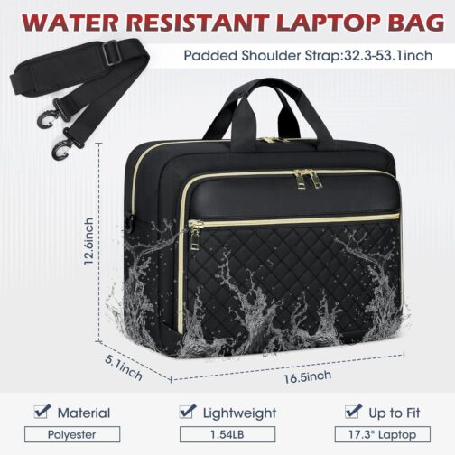 NEWHEY Laptop Bag 17.3 Inch Laptop Briefcase for Women Men Waterproof Shoulder Messenger Bag Large Computer Bag for Business Office Work College, Black - Image 2