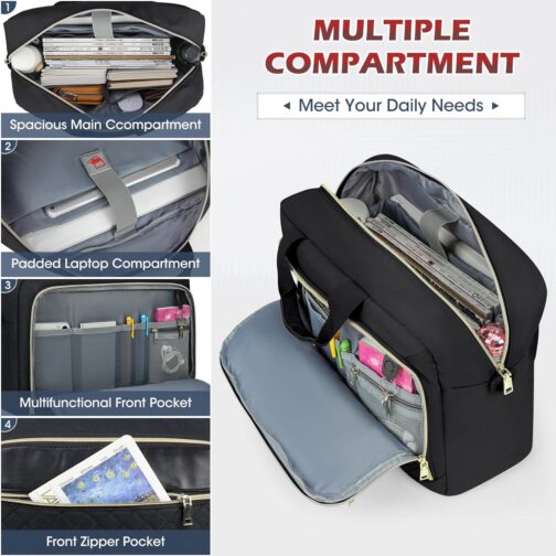 NEWHEY Laptop Bag 17.3 Inch Laptop Briefcase for Women Men Waterproof Shoulder Messenger Bag Large Computer Bag for Business Office Work College, Black - Image 3