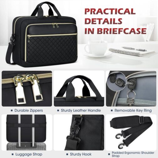 NEWHEY Laptop Bag 17.3 Inch Laptop Briefcase for Women Men Waterproof Shoulder Messenger Bag Large Computer Bag for Business Office Work College, Black - Image 5