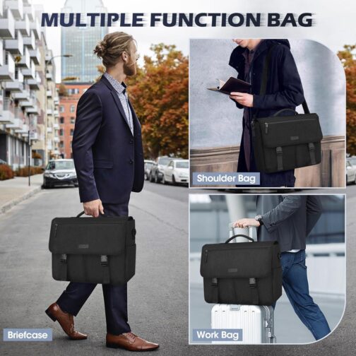 NEWHEY 15.6" Water-resistant Laptop Messenger Bag for Men, Black - Image 2