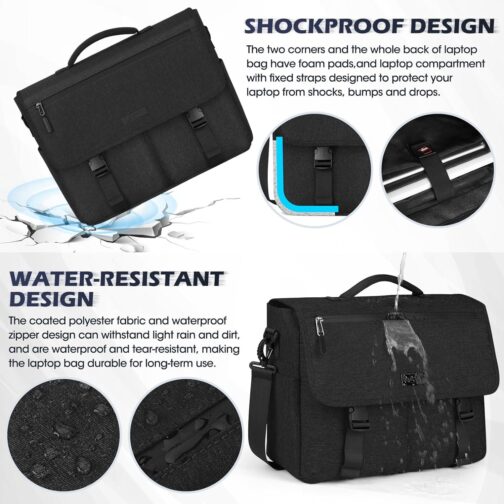 NEWHEY 15.6" Water-resistant Laptop Messenger Bag for Men, Black - Image 4