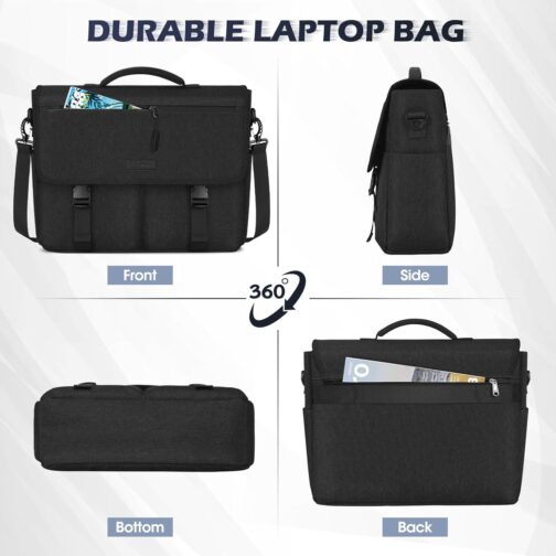NEWHEY 15.6" Water-resistant Laptop Messenger Bag for Men, Black - Image 7