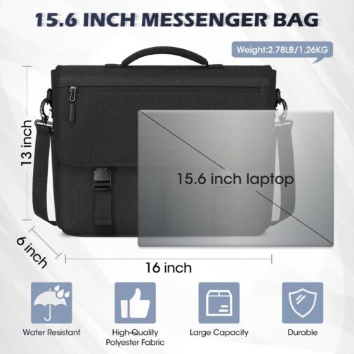 NEWHEY 15.6" Water-resistant Laptop Messenger Bag for Men, Black - Image 6