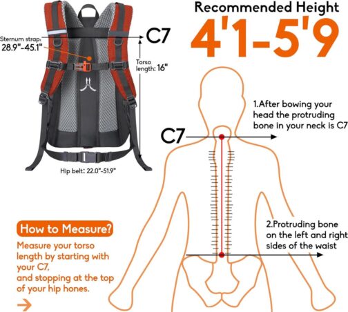 N NEVO RHINO Hiking Backpack 25L/35L/40L/45L Waterproof Outdoor Day Pack, Lightweight Camping Travel Backpack for Men Women - Image 5