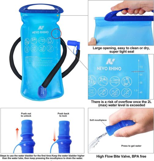 N NEVO RHINO Hydration Backpack Water Backpack with Rain Cover 2L Water Bladder, Insulation Hydration Day Rucksack for Hiking - Image 6