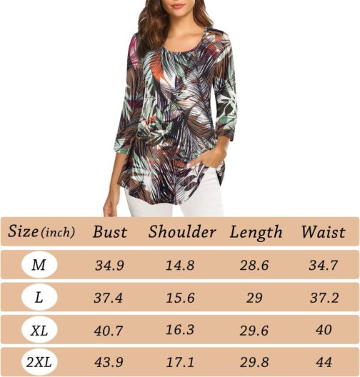 Nandashe Womens 3/4 Sleeves Floral Tunic Shirts Summer Casual Dressy Blouse Tops - Image 6