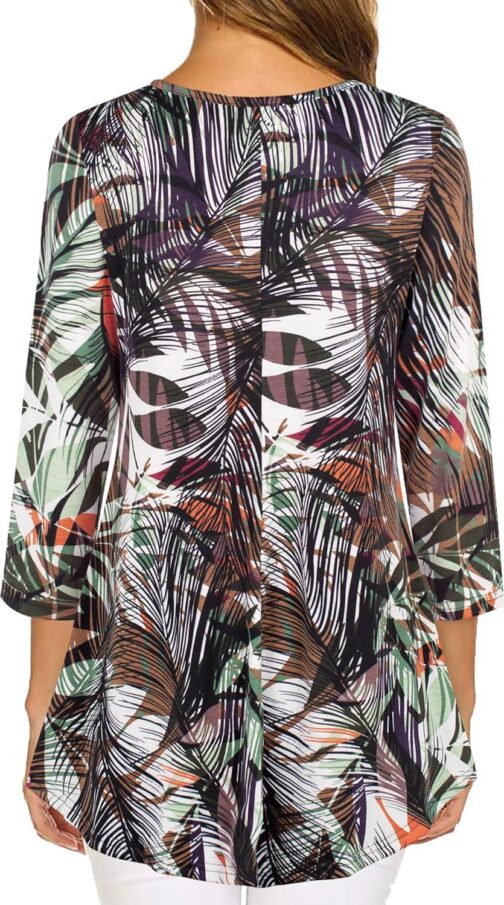 Nandashe Womens 3/4 Sleeves Floral Tunic Shirts Summer Casual Dressy Blouse Tops - Image 3