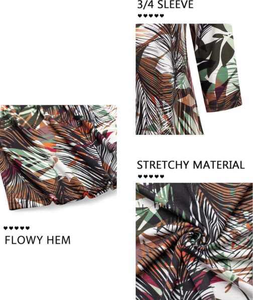 Nandashe Womens 3/4 Sleeves Floral Tunic Shirts Summer Casual Dressy Blouse Tops - Image 5