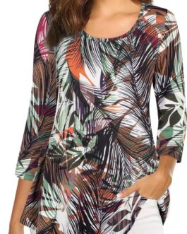 Nandashe Womens 3/4 Sleeves Floral Tunic Shirts Summer Casual Dressy Blouse Tops