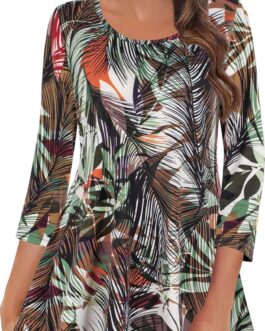 Nandashe Womens 3/4 Sleeves Floral Tunic Shirts Summer Casual Dressy Blouse Tops