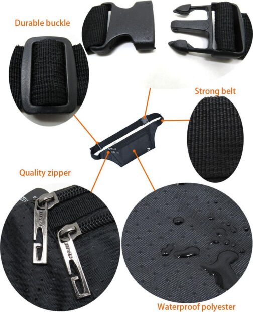 Naoki Outdoor Sports Running and Jogging and Travel Waterproof Utralthin Waist Pack/Bag Runner Belt, Black - Image 3