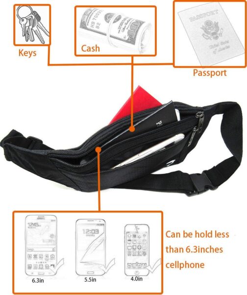Naoki Outdoor Sports Running and Jogging and Travel Waterproof Utralthin Waist Pack/Bag Runner Belt, Black - Image 5