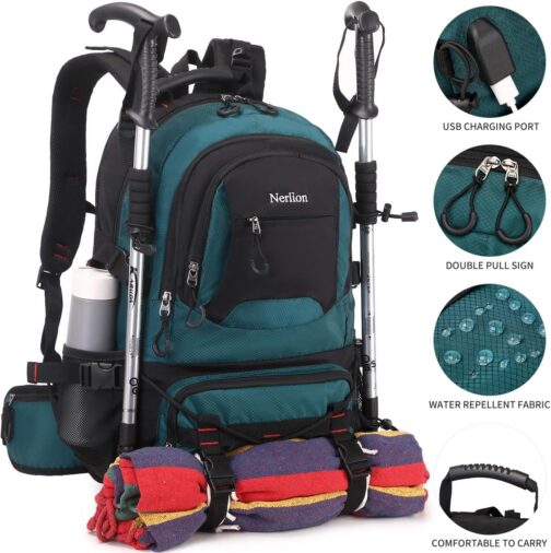 Nerlion 40L Hiking Backpack Travel Backpack for Men Women Camping Waterproof Outdoor Hiking Daypack Lightweight Backpack (Dark Green) - Image 2