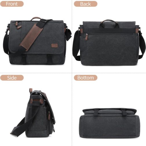 Nerlion 17-17.3" Men's Water-resistant Canvas Laptop Messenger Bag, Dark Gray - Image 7