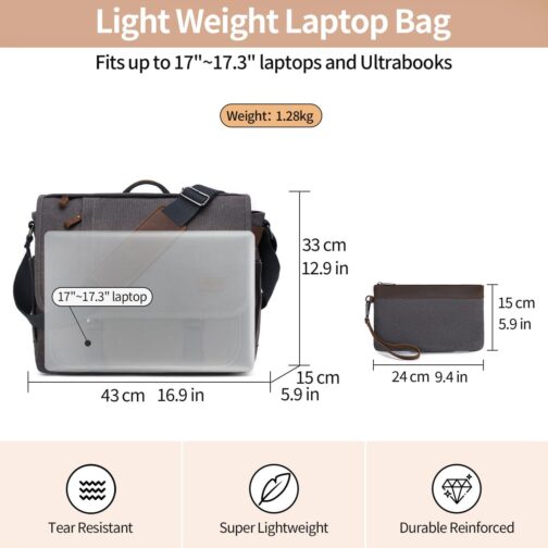 Nerlion 17-17.3 Inch Canvas Laptop Messenger Bag - Image 4
