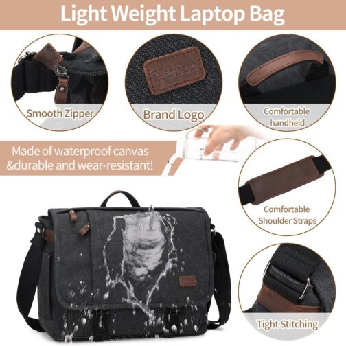Nerlion 17-17.3" Men's Water-resistant Canvas Laptop Messenger Bag, Dark Gray - Image 6