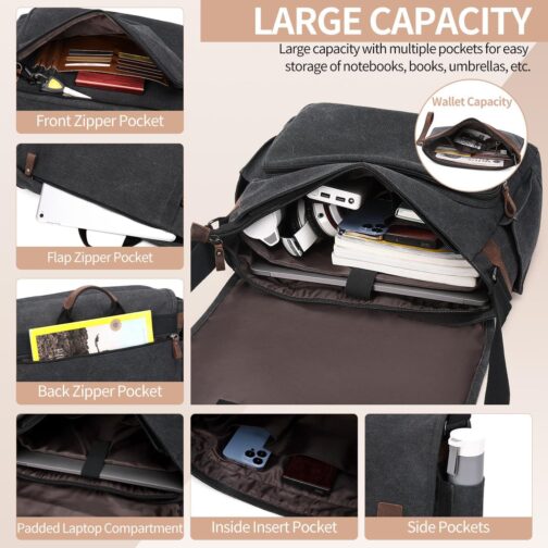 Nerlion 17-17.3" Men's Water-resistant Canvas Laptop Messenger Bag, Dark Gray - Image 4