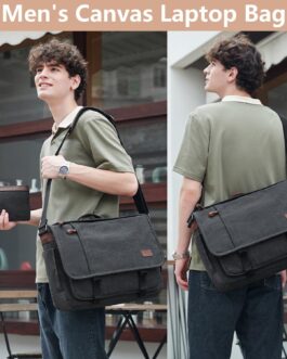 Nerlion 17-17.3″ Men’s Water-resistant Canvas Laptop Messenger Bag, Dark Gray
