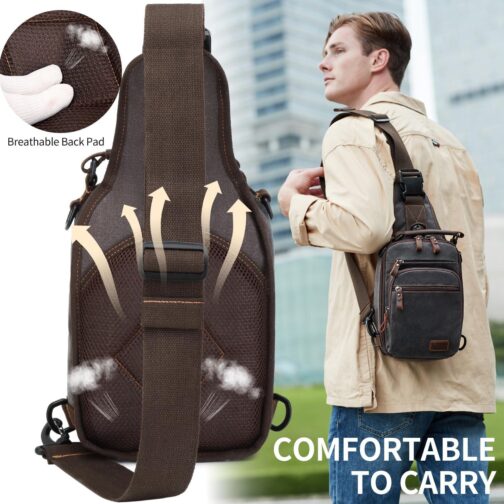 Nerlion Sling Bag for Men Waxed Canvas Crossbody Bag Chest Bag Water Resistant Shoulder Bag Casual Daypack - Image 6