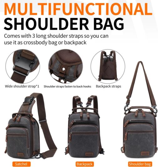 Nerlion Sling Bag for Men Waxed Canvas Crossbody Bag Chest Bag Water Resistant Shoulder Bag Casual Daypack - Image 5
