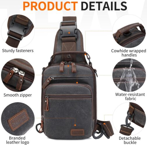 Nerlion Sling Bag for Men Waxed Canvas Crossbody Bag Chest Bag Water Resistant Shoulder Bag Casual Daypack - Image 7