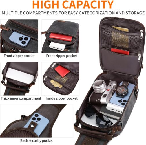 Nerlion Sling Bag for Men Waxed Canvas Crossbody Bag Chest Bag Water Resistant Shoulder Bag Casual Daypack - Image 4