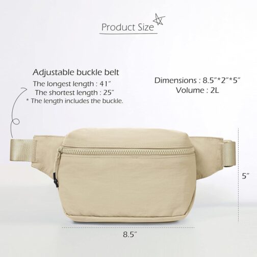 ODODOS 2L Belt Bag for Women Men, Crossbody Fanny Packs with Adjustable Strap Waist Pouch for Workout Hiking Running Travel, Beige - Image 6