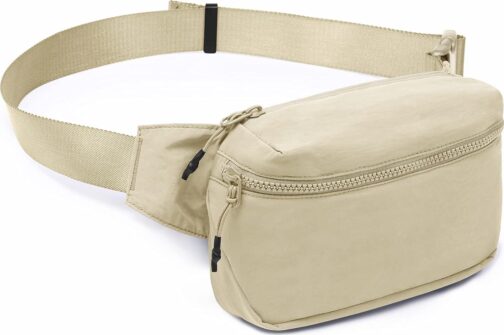 ODODOS 2L Belt Bag for Women Men, Crossbody Fanny Packs with Adjustable Strap Waist Pouch for Workout Hiking Running Travel, Beige - Image 4