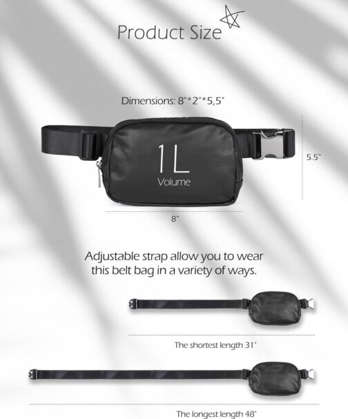 ODODOS Mini Belt Bag with Adjustable Strap, Vegan Leather Fanny Pack Small Waist Pouch for Workout Running Traveling Hiking, Matt Black - Image 6