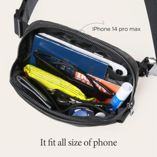 ODODOS Mini Belt Bag with Adjustable Strap, Vegan Leather Fanny Pack Small Waist Pouch for Workout Running Traveling Hiking, Matt Black - Image 4