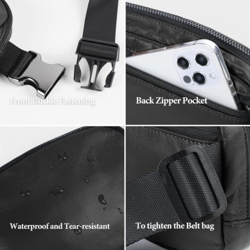 ODODOS Mini Belt Bag with Adjustable Strap, Vegan Leather Fanny Pack Small Waist Pouch for Workout Running Traveling Hiking, Matt Black - Image 5