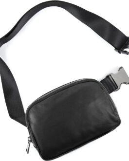 ODODOS Mini Belt Bag with Adjustable Strap, Vegan Leather Fanny Pack Small Waist Pouch for Workout Running Traveling Hiking, Matt Black