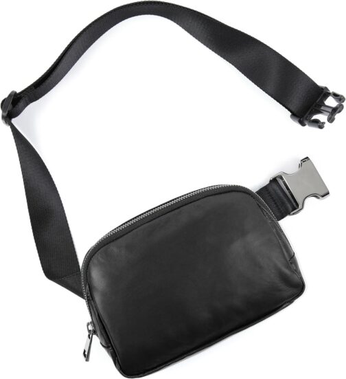 ODODOS Mini Belt Bag with Adjustable Strap, Vegan Leather Fanny Pack Small Waist Pouch for Workout Running Traveling Hiking, Matt Black