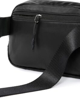 ODODOS Mini Belt Bag with Adjustable Strap, Vegan Leather Fanny Pack Small Waist Pouch for Workout Running Traveling Hiking, Matt Black