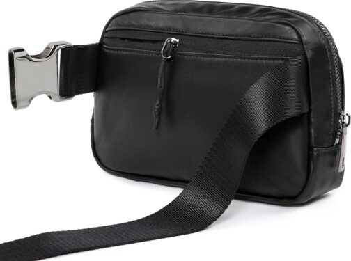 ODODOS Mini Belt Bag with Adjustable Strap, Vegan Leather Fanny Pack Small Waist Pouch for Workout Running Traveling Hiking, Matt Black - Image 2