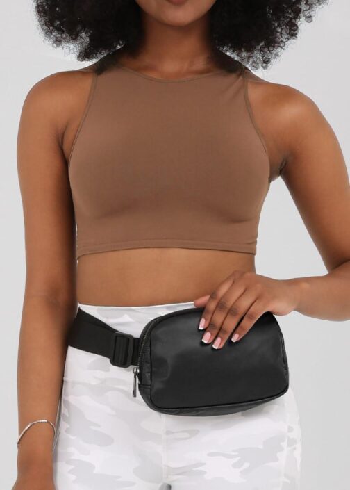 ODODOS Mini Belt Bag with Adjustable Strap, Vegan Leather Fanny Pack Small Waist Pouch for Workout Running Traveling Hiking, Matt Black - Image 3